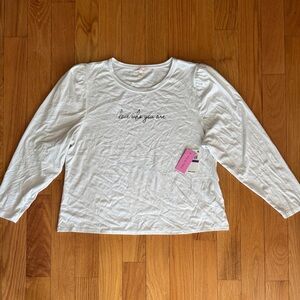 Riley & Rae Pink Tag with Black Text White Soft Top